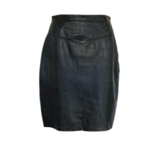 Vintage Leather Skirt, 11/12, Black, Knee Length, Snap/Zipper